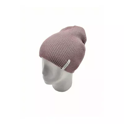 Шапка пряма подвійна подовжена дрібної в’язки в рубчик Flinn Cascona 50-55 Темно-пудровий