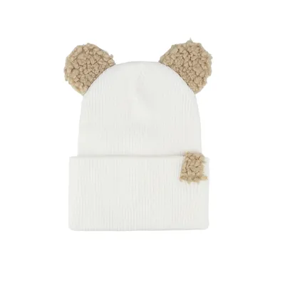 Шапка вязаная двошаровая с ушками Teddy с регулируемым отворотом Милк Talvi 46-52 Молочный 16271