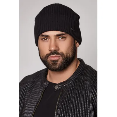 Шапка чоловіча подовжена середньої  в'язки з манжетом на флісовій підкладці Henry Flip Unix Cascona 55-60 Чорний