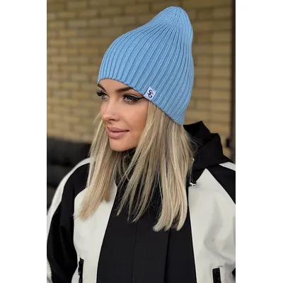 Шапка біні середньої в'язки Joan Uni Cascona 55-60 Блакитний