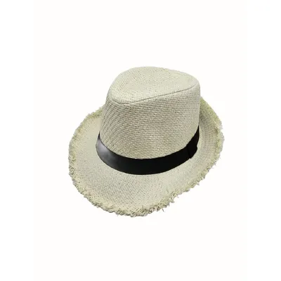 Капелюх формований челентанка з чорною стрічкою та бахромою Fortune 57-59 Молочний