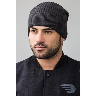 Шапка чоловіча подовжена середньої  в'язки з манжетом на флісовій підкладці Chicago Unix Cascona 55-60 Темно-сірий