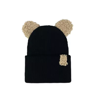 Шапка вязаная двошаровая с ушками Teddy с регулируемым отворотом Милк Talvi 46-52 Черный 16270