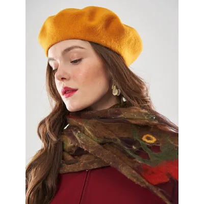 Берет класичний однотонний вовняний 56-58 Fortune Гірчичний