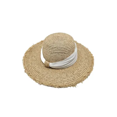 Капелюх солом’яний з стрічкою та бахромою Fortune 54-57 Бежевий з білим S396