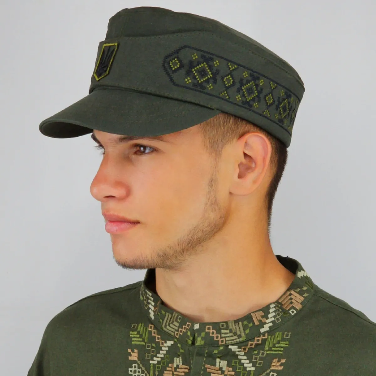Кепка немка мазепинка бандеровка хлопковая с кокардой VladAltex 56 Оливковый 29-460-19 