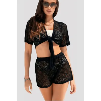 Пляжний набір болеро без рукавів та шортами ETNA L Чорний 12763