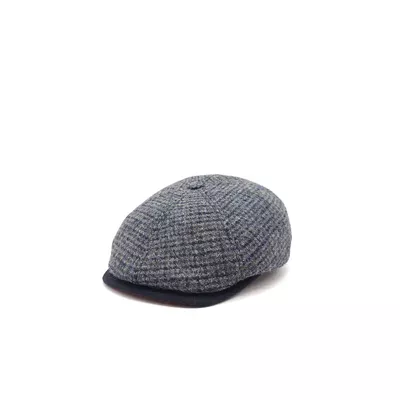 Кепка восьмиклинка шерстяная в цветную  клетку 6-LEONARDO HarrisTweed HOOK 56 Темно-серый HT-C402
