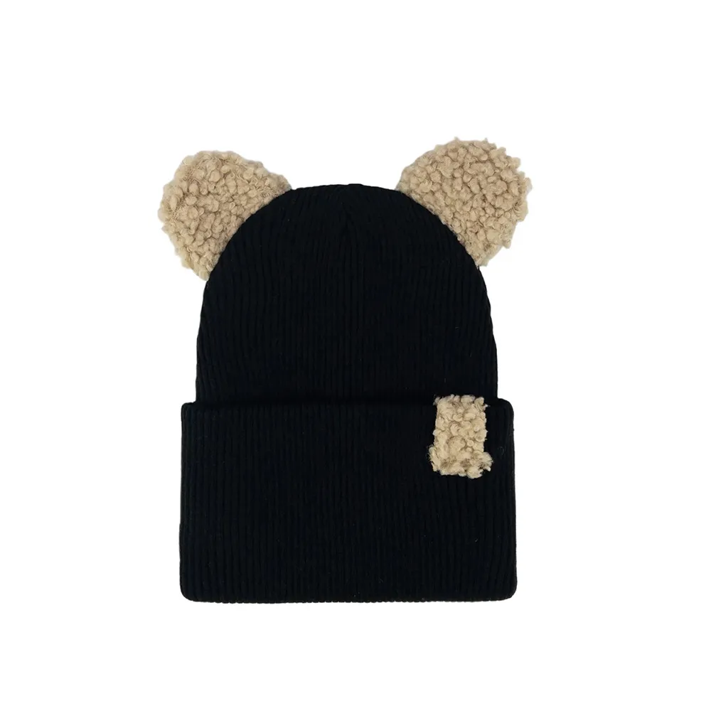 Шапка вязаная двошаровая с ушками Teddy с регулируемым отворотом Милк Talvi 46-52 Черный 16270 