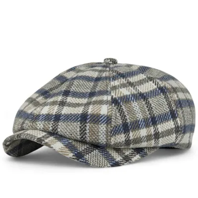 Кепка восьмиклинка хуліганка вовняна в клітинку VladAltex 56 Бежевий 527-26