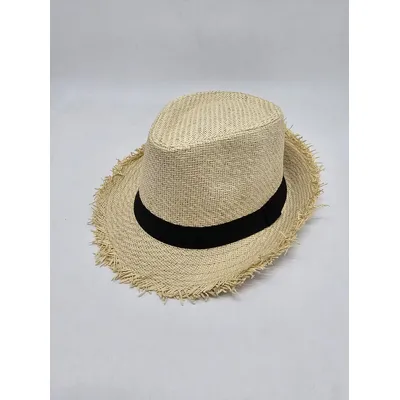 Капелюх формований челентанка з чорною стрічкою та бахромою Fortune 57-59 Бежевий