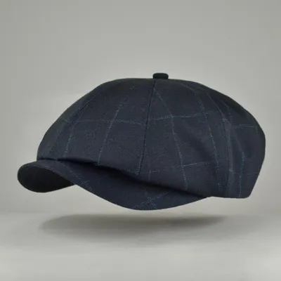 Кепка восьмиклинка хулиганка шерстяная в клетку VladAltex 56 Темно-синий 601-26