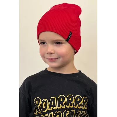 Шапка пряма подвійна подовжена дрібної в’язки в рубчик Flinn Cascona 50-55 Червоний