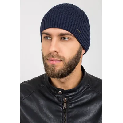 Шапка чоловіча середньої в'язки з манжетом на флісовій підкладці LuckyF Cascona 56-59 Джинсовий