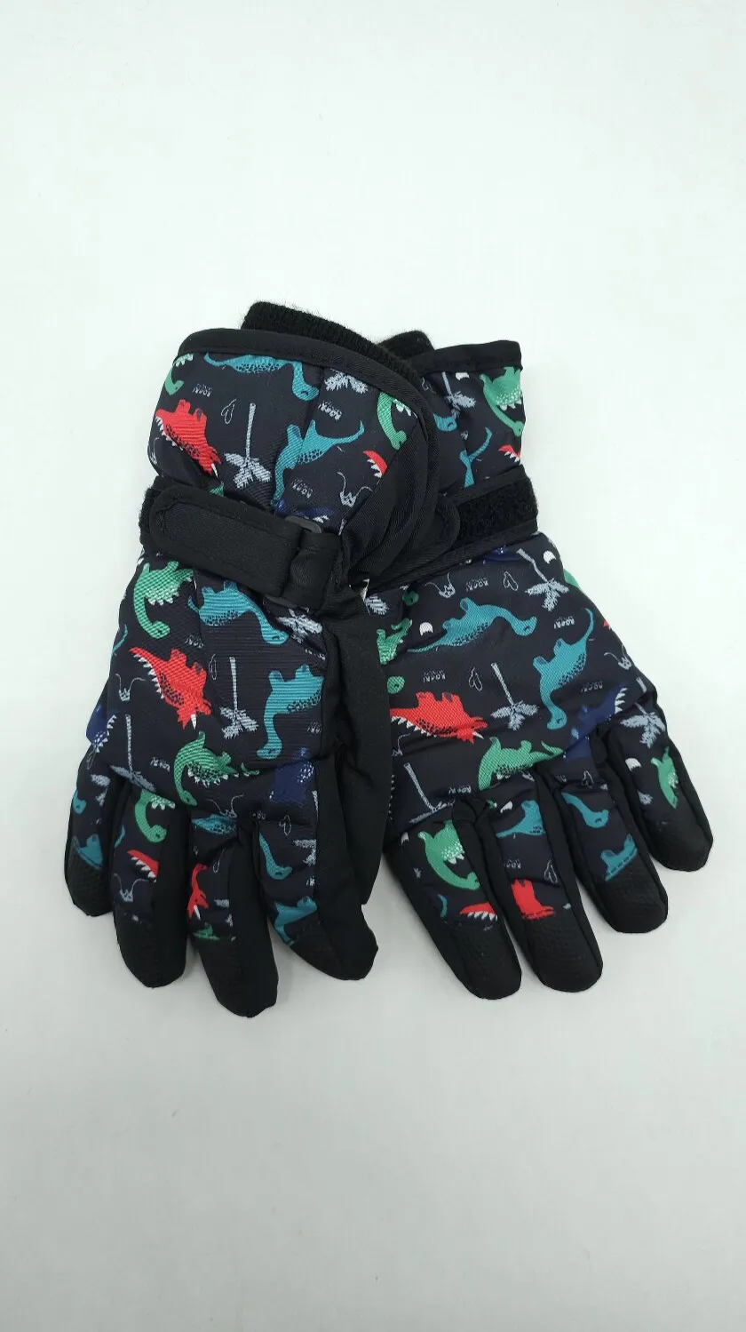 Перчатки детские лыжные плащевые C-2201 LUCKYLOONG L- XL Черный с зеленым 