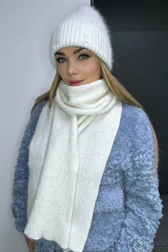 Шалик ангоровий одношаровий Felicia Cascona 180x23см Білий 