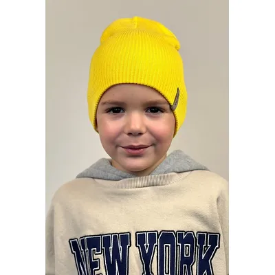 Шапка пряма подвійна подовжена дрібної в’язки в рубчик Flinn Cascona 50-55 Жовтий