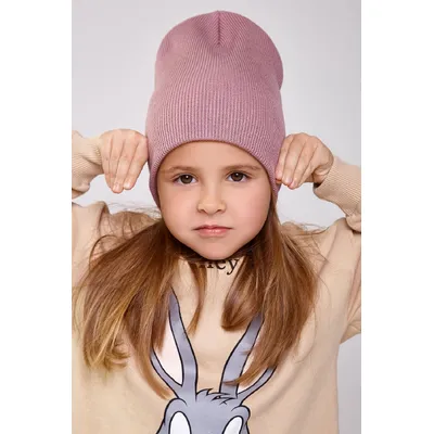 Шапка пряма подвійна подовжена дрібної в’язки Peri Cascona 52-58 Темно-пудровий