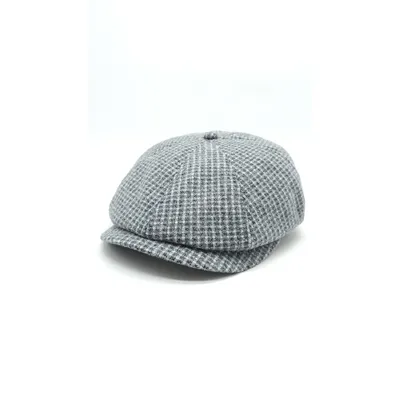 Кепка восьмиклинка хуліганка кашемірова в клітинку Premium VladAltex 58 Темно-сірий 73-36