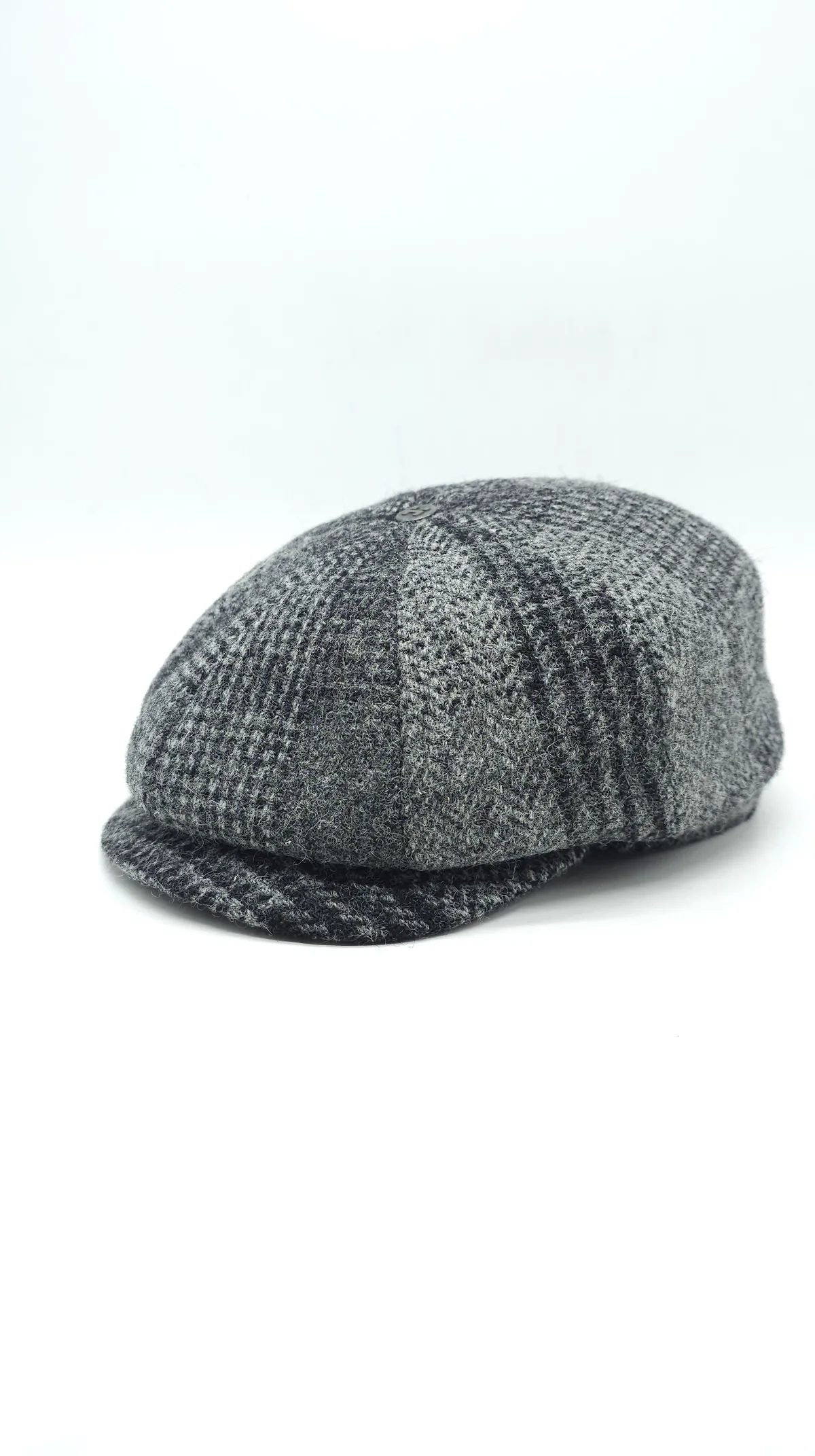 Кепка восьмиклинка хуліганка вовняна в клітинку на ніжці 8-BRISCOLA HarrisTweed HOOK 56 Сірий HT-BA47D2 
