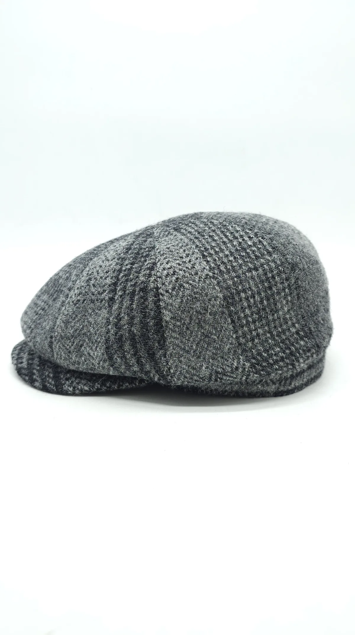 Кепка восьмиклинка хуліганка вовняна в клітинку на ніжці 8-BRISCOLA HarrisTweed HOOK 56 Сірий HT-BA47D2 