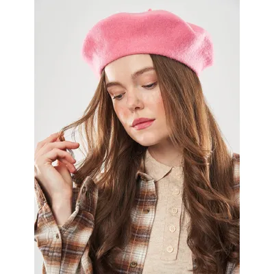 Берет класичний однотонний вовняний 56-58 Fortune Темно-рожевий