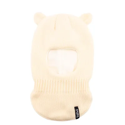 Шапка балаклава шолом в’язана з вушками на флісовій підкладці Мімі Talvi 40-42 Молочний 15877