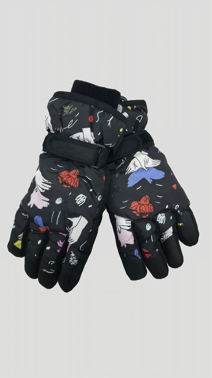 Перчатки детские лыжные плащевые C-2201 LUCKYLOONG L-XL Черный с белым 