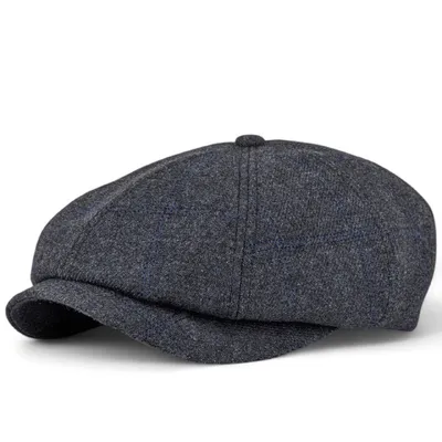 Кепка восьмиклинка хуліганка вовняна в клітинку VladAltex 56 Темно-сірий 19101-26