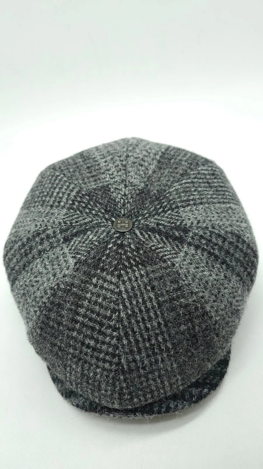 Кепка восьмиклинка хуліганка вовняна в клітинку на ніжці 8-BRISCOLA HarrisTweed HOOK 56 Сірий HT-BA47D2 