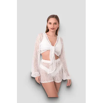 Пляжний набір болеро без рукавів та шортами ETNA L Білий 12766