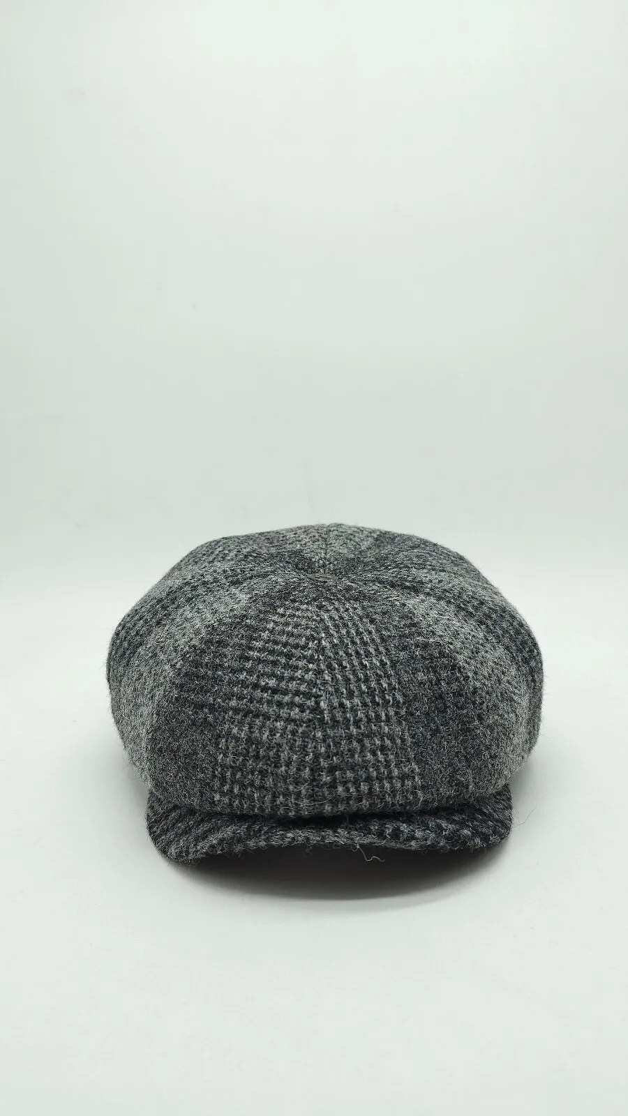 Кепка восьмиклинка хуліганка вовняна в клітинку на ніжці 8-BRISCOLA HarrisTweed HOOK 56 Сірий HT-BA47D2 