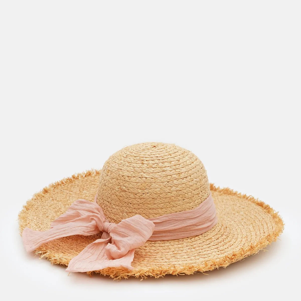Капелюх солом’яний з стрічкою та бахромою Fortune 54-57 Бежевий з рожевим SM449 