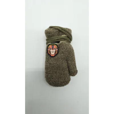 Рукавицы варежки вязаные двойные с нашивкой на возраст от 1 до 2 лет Горчичный 0660