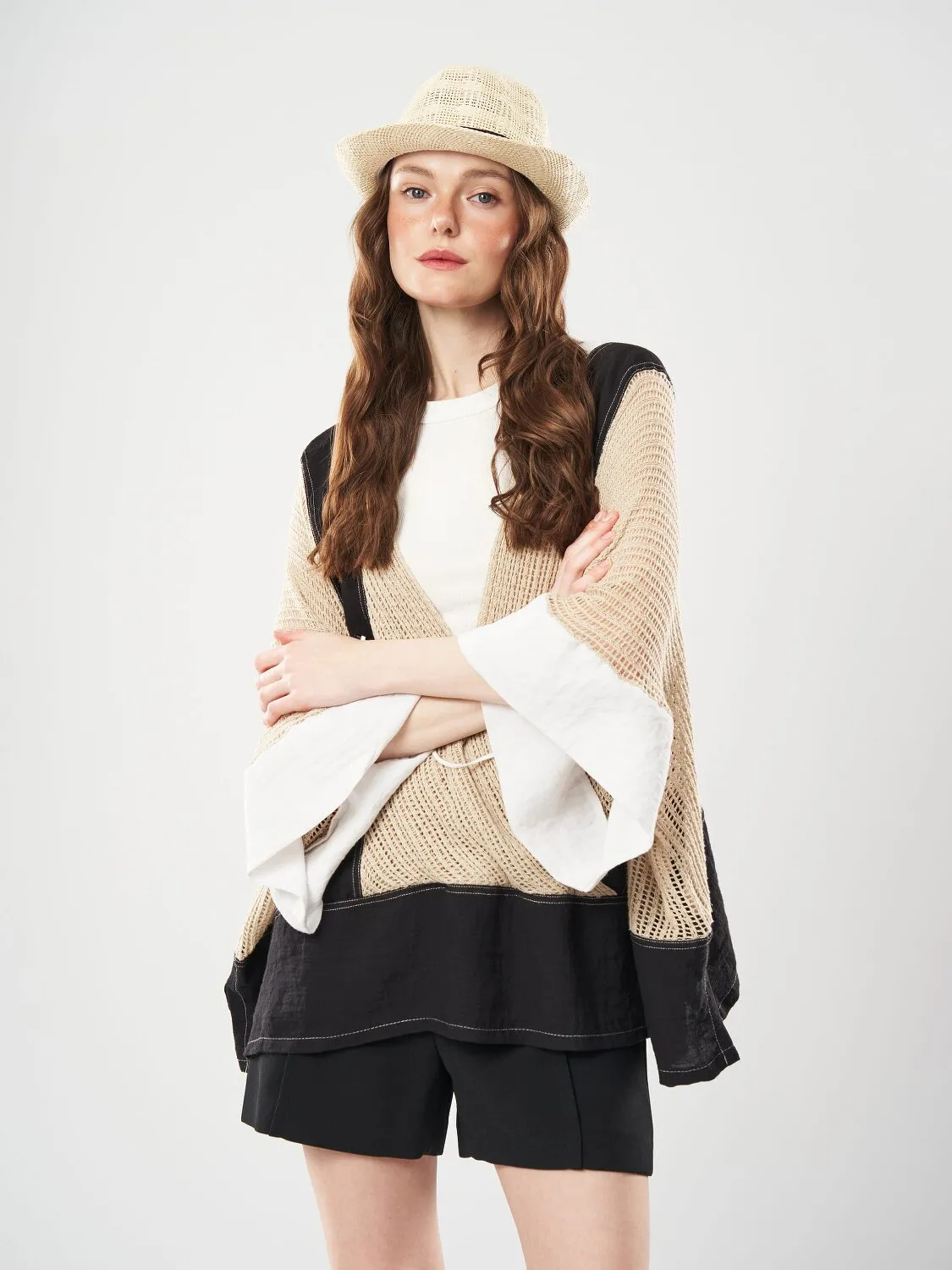 Капелюх челентанка з чорною стрічкою Fortune 57-59 Бежевий S684 