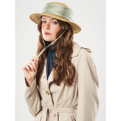 Шляпа соломенная канотье с атласной ленточкой Fortune 55-57 Бежевый с оливковым S330