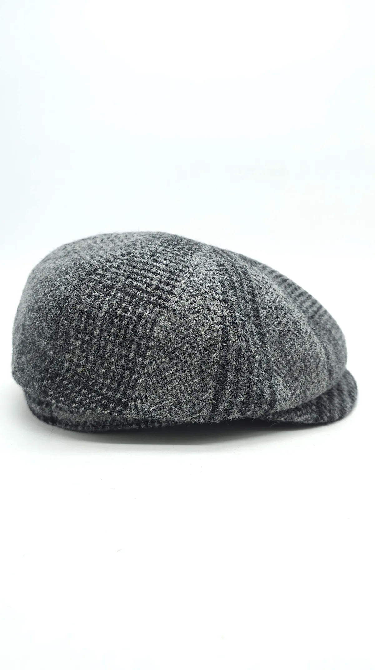 Кепка восьмиклинка хуліганка вовняна в клітинку на ніжці 8-BRISCOLA HarrisTweed HOOK 56 Сірий HT-BA47D2 