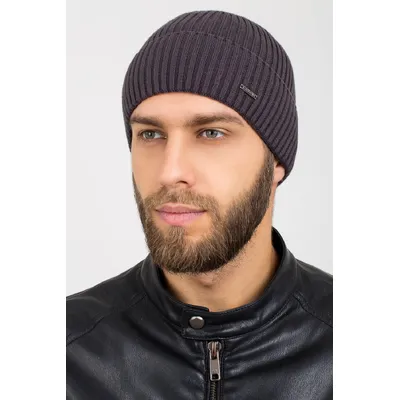 Шапка чоловіча середньої в'язки з манжетом на флісовій підкладці LuckyF Cascona 56-59 Сірий