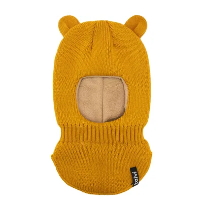 Шапка балаклава шолом в’язана з вушками на флісовій підкладці Мімі Talvi 40-42 Гірчичний 15868