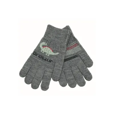 Перчатки вязаные для хлопчика з малюнком динозавра на возраст 5-7 лет Темно-серый 15837
