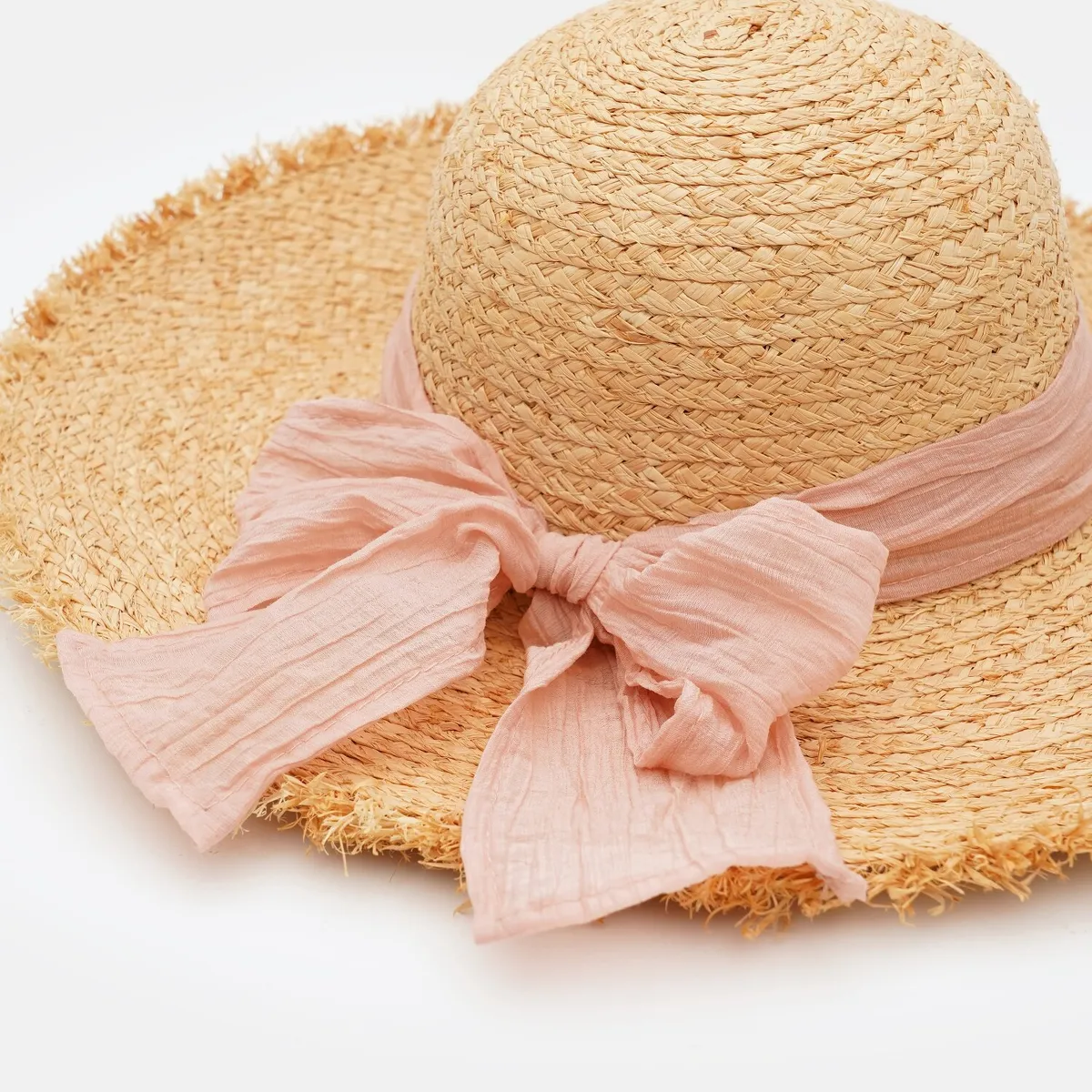 Капелюх солом’яний з стрічкою та бахромою Fortune 54-57 Бежевий з рожевим SM449 
