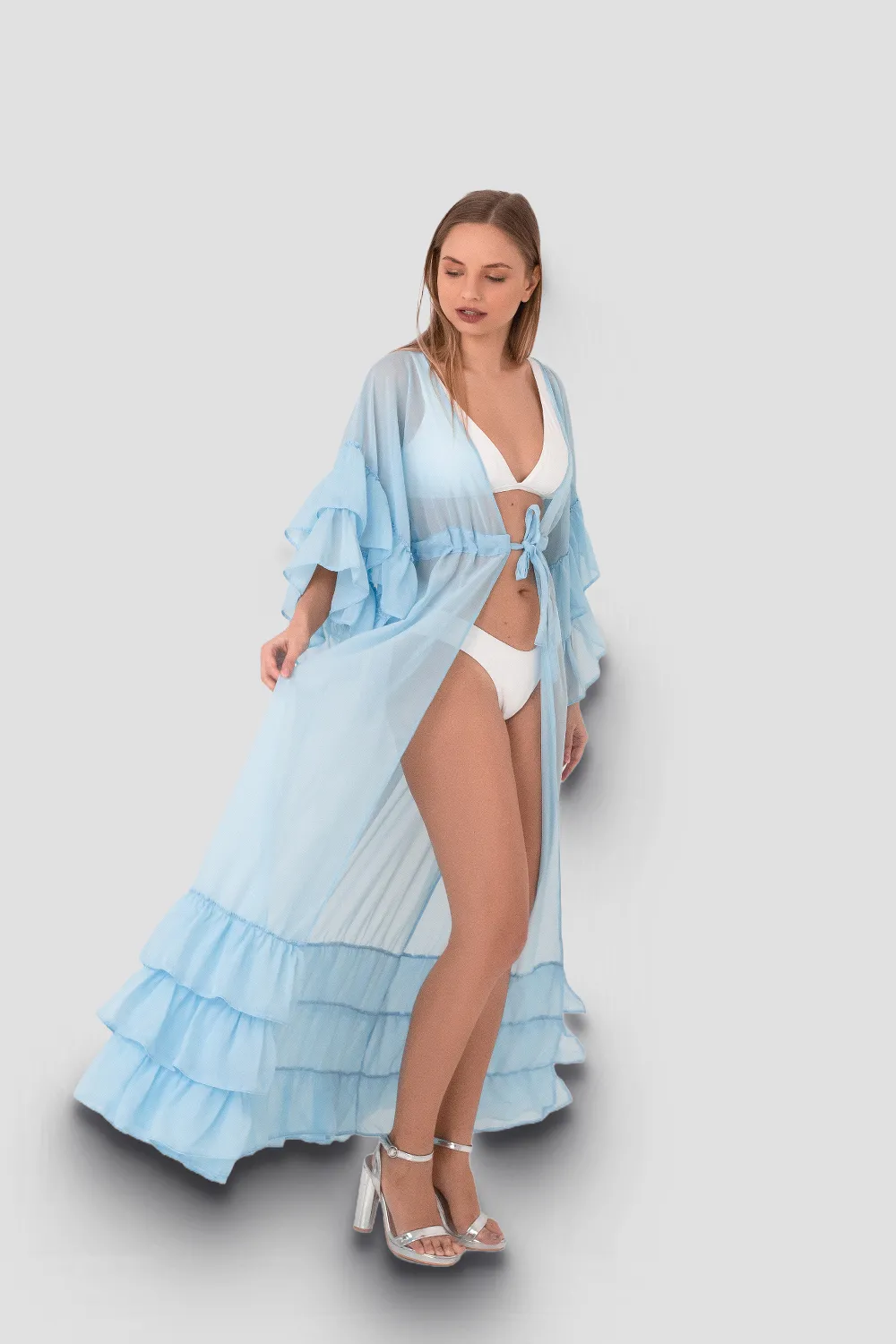 Пляжное платье с рукавами и воланами Luna Lavel 36/38 Голубой 12772 