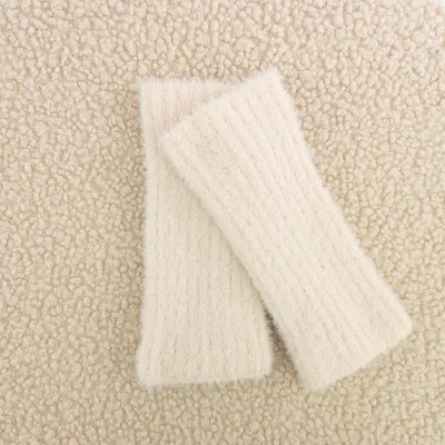 Рукавиці мітенки одинарні в’язані ангорові ФЛАФФІ Talvi one size Світло-бежевий