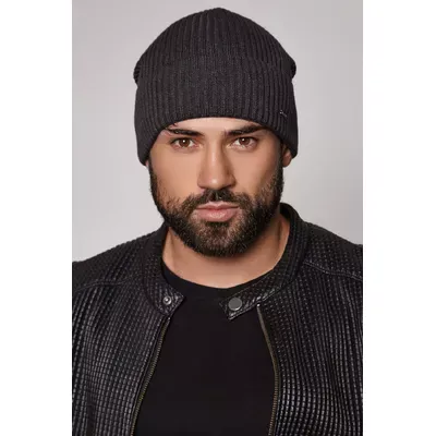 Шапка чоловіча подовжена середньої  в'язки з манжетом на флісовій підкладці Henry Flip Unix Cascona 55-60 Темно-сірий
