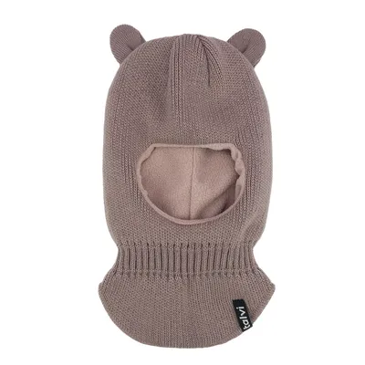 Шапка балаклава шолом в’язана з вушками на флісовій підкладці Мімі Talvi 40-42 Темно-пудровий 15866