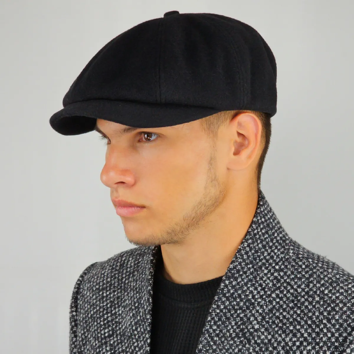 Кепка восьмиклинка хуліганка кашемірова NewBoy Гетсбі VladAltex 55 Чорний 07-46 