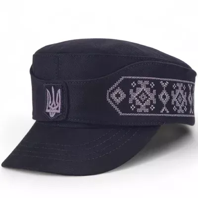 Кепка німка мазепинка бандерівка бавовняна з кокардою VladAltex 55 Чорний з сірим 29-460-19-2