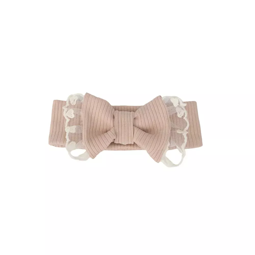 Повязка трикотажная для девочки  с бантом и ажуром Лия Talvi 44-46 Светло-бежевый 