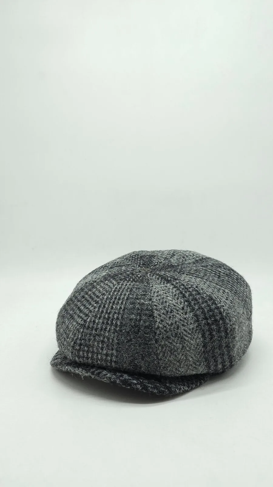 Кепка восьмиклинка хуліганка вовняна в клітинку на ніжці 8-BRISCOLA HarrisTweed HOOK 56 Сірий HT-BA47D2 