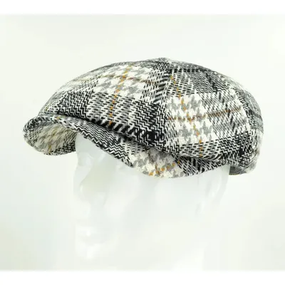 Кепка восьмиклинка хуліганка вовняна Premium в клітинку VladAltex 56 Бежевий 525-36